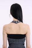 Denim snap cut out sleeveless top