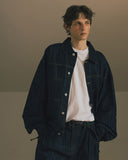 [AG] Pleated Wide Denim Jacket