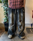 Dirty Washing Damage Balloon Denim