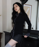 Cali color matching shirt knit top