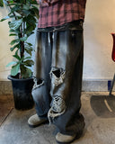 Dirty Washing Damage Balloon Denim