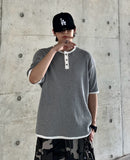 [Plan]Waffle Henley Neck Ringer Half Sleeve