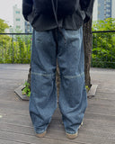 Grayish pin tuck denim pants