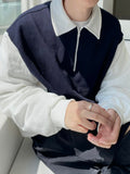 Peach color matching collar zip-up sweatshirt