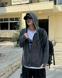 Here washing hood knit zip-up
