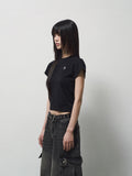 (W) DSMT METAL LOGO CROP TOP