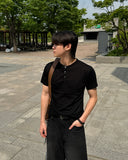 One Q Ribbed Henry Neck Short Sleeve T-shirt