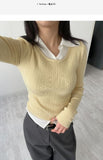 Jade Color Matching Collar Knit T-Shirt