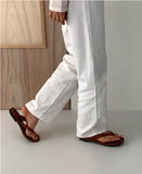 Stitched Leather Flip-flops Slippers