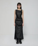 Draped Mesh Layered Long Skirt