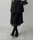 Velour layered pleated skirt
