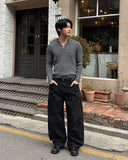 Rib semi-zip-up muscle fit knit