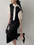 Ray Balloon Tie Half Blouse