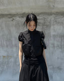 SHIRRING HALF ZIP-UP