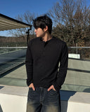Waffle Henley Neck Long Sleeve