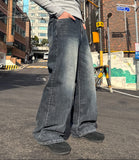 Brushed washing denim pants