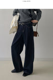 [Belt SET FW] Stern Pintuck Wide Denim Pants