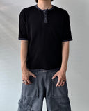 [Plan]Waffle Henley Neck Ringer Half Sleeve