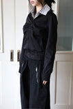 Mono shirring zip-up jumper