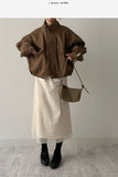 Cotton high neck over fit bomber jacket
