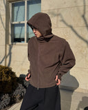 Diagonal Corduroy Hood Zip-up
