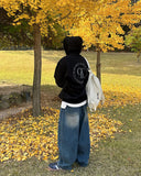 Length balloon denim jeans