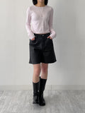 Matte leather wide half pants