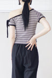 Mizu off-shoulder stripe T-shirt