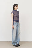 (W) Lisky Checked Shirring Top