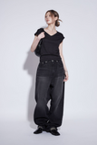 black washing wide jeans