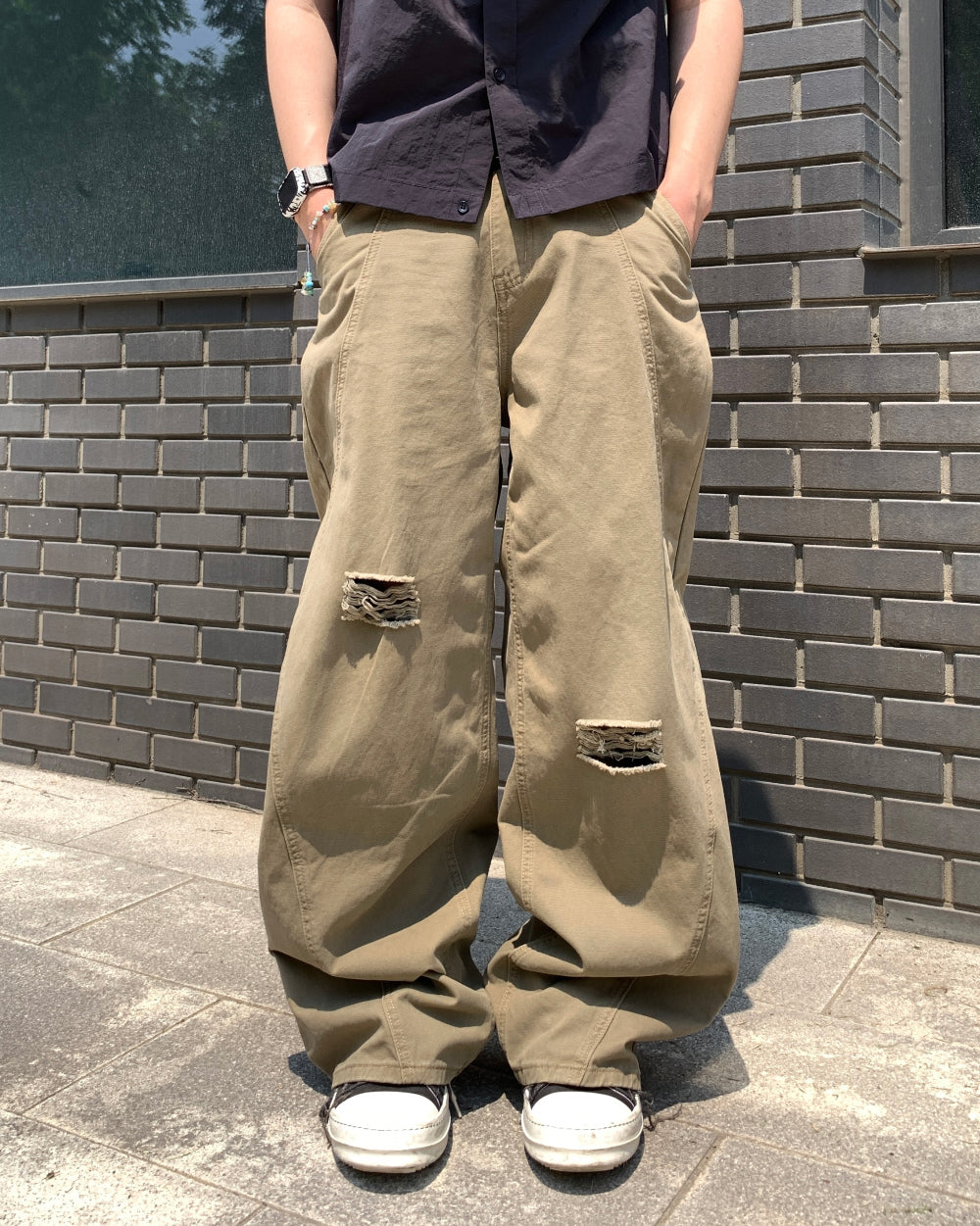 【KOOLOSET】Damage Cotton Curved Pants KOOLOSET (クロゼット) - ダメージコットンカーブパンツ