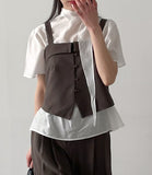 Pleated Tie Short Sleeve Blouse