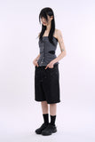 Denim snap cut out sleeveless top