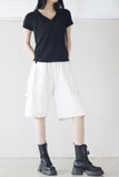 Jooah V-neck Hooded Short Sleeve T-shirt