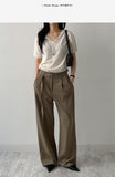 Marron Belted Two-Tuck Wide Slacks
