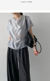 [Strap SET] Draped Shirred See-through Short Sleeve Blouse
