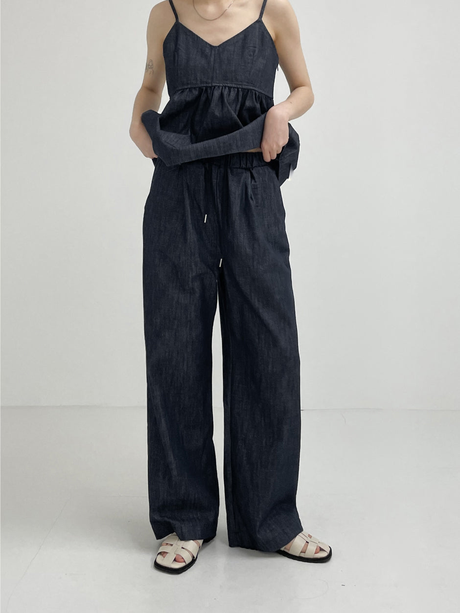 【INCHANT ME】[unisex] Stitched selvedge banding wide pants INCHANT ME】[unisex] Stitched selvedge banding wide pants