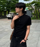 One Q Ribbed Henry Neck Short Sleeve T-shirt