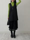 Velour layered pleated skirt