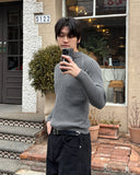 Rib semi-zip-up muscle fit knit