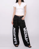 Monster Lettering Stitch Wide Denim Pants