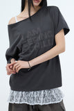 PRTN) Hotfix One-Shoulder Unbalanced T-shirt