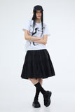 PRTN) Pintuck Flare Mid Length Skirt