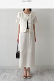 Lara Tweed Belted H-Line Long Skirt