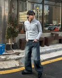 Brushed washing denim pants