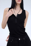 PRTN)Ribbed Lip Button Tank Top