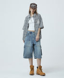 CHECK APPLIQUE HALF SHIRT