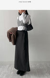 [Setup Available/Three-Piece] Mog Wool Belted Long Skirt