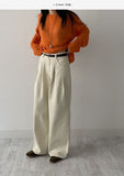 [Belt SET] 227 Pintuck Wide Cotton Pants