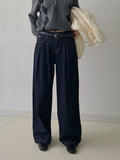 [Belt SET FW] Stern Pintuck Wide Denim Pants